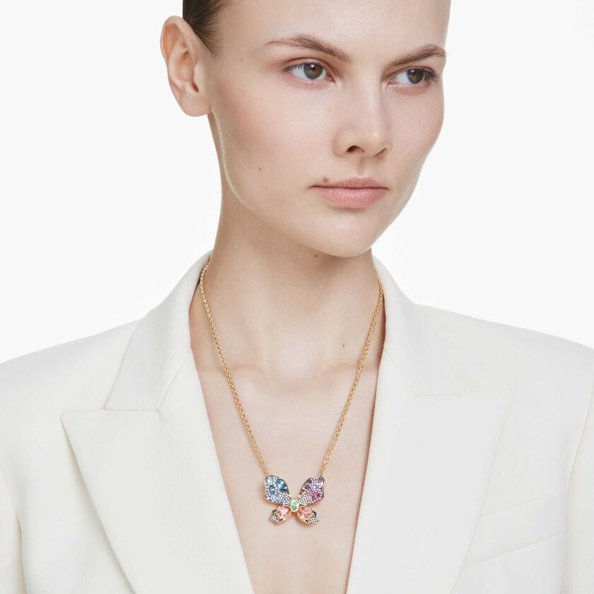 swarovski idyllia pendant and brooch  mixed cuts  pav   butterfly  multicolored  mixed metal finish