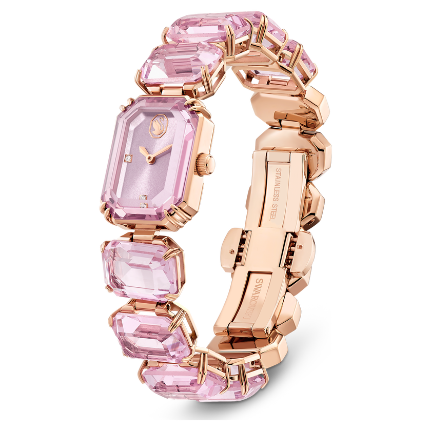 swarovski watch  octagon cut bracelet  pink  rose gold tone finish