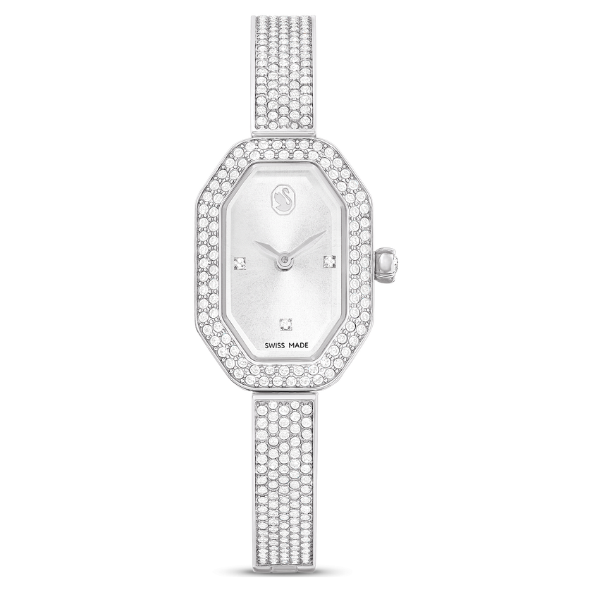swarovski dextera bangle watch  swiss made  metal bracelet  silver tone  stainless steel