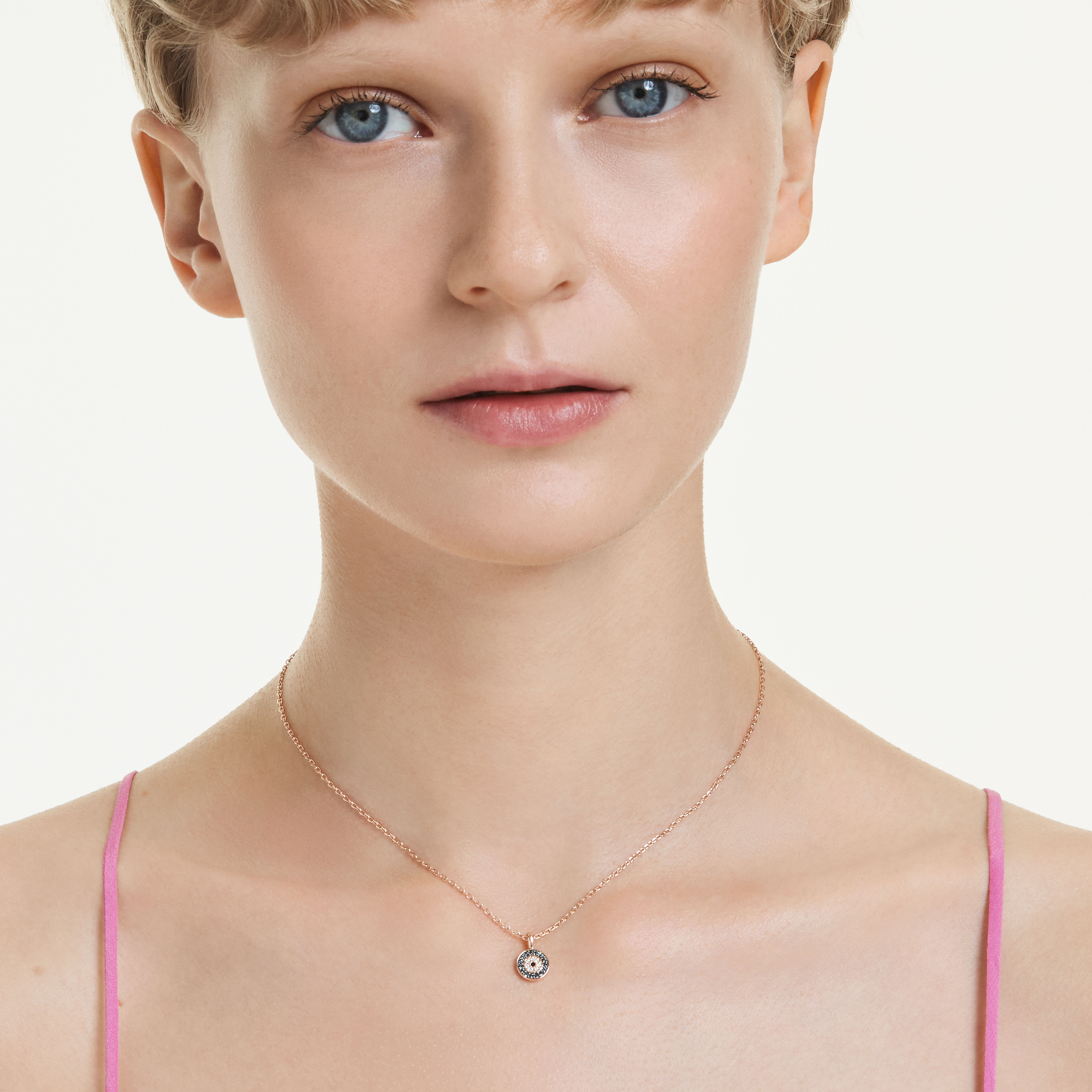 swarovski luckily pendant  pav   eye  blue  rose gold tone plated