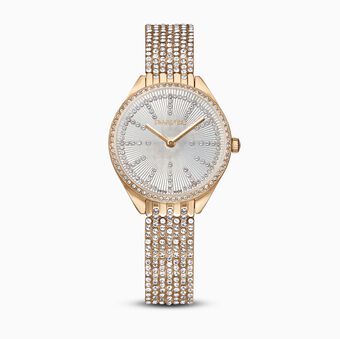 Attract watch, Swiss Made, Metal bracelet, White, Rose gold-tone finish