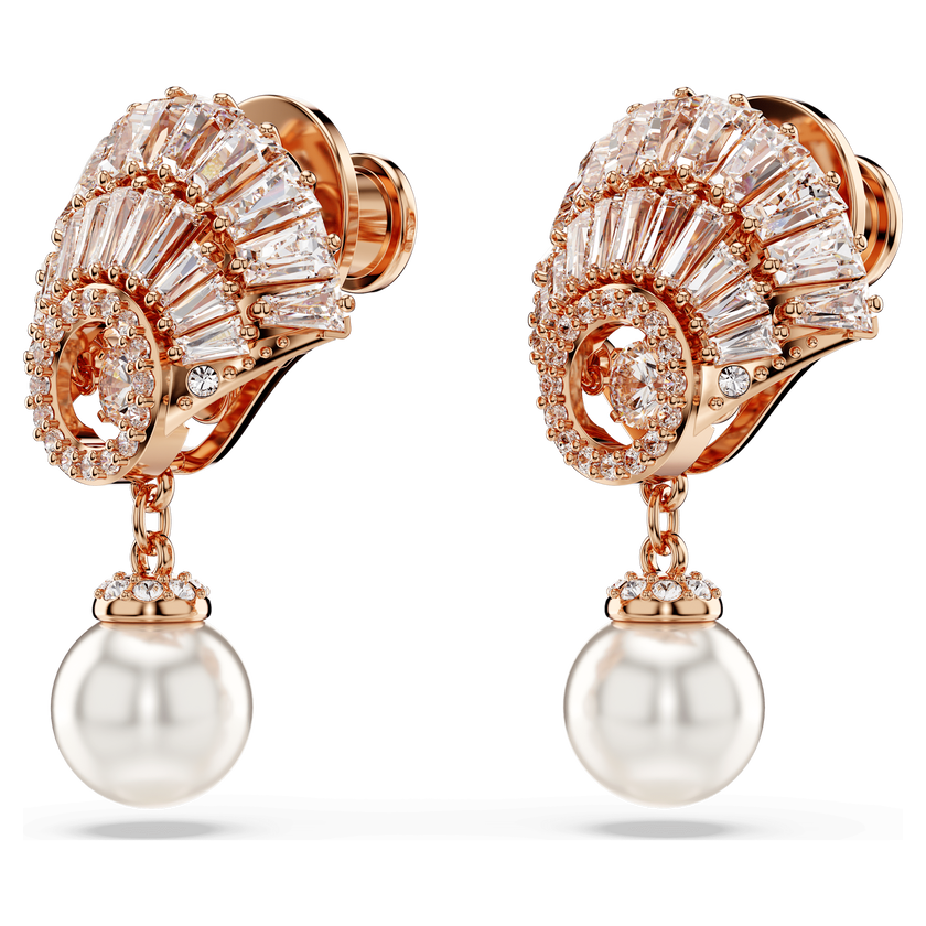 swarovski idyllia drop earrings  crystal pearl  shell  white  rose gold tone plated