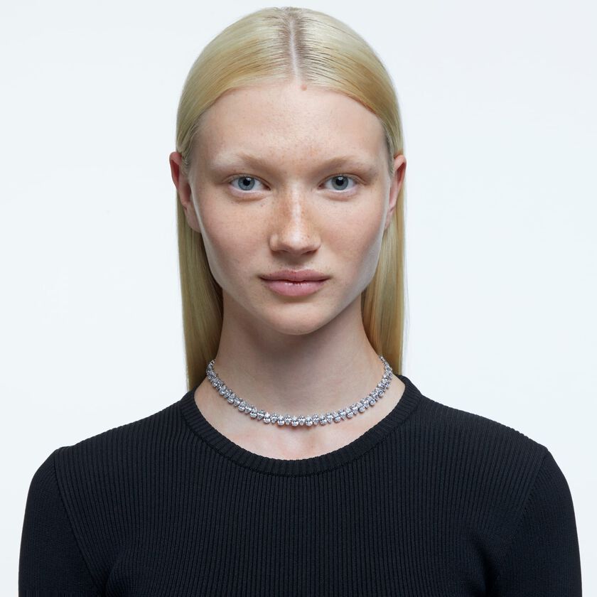 swarovski matrix tennis necklace  pear cut  white  rhodium plated