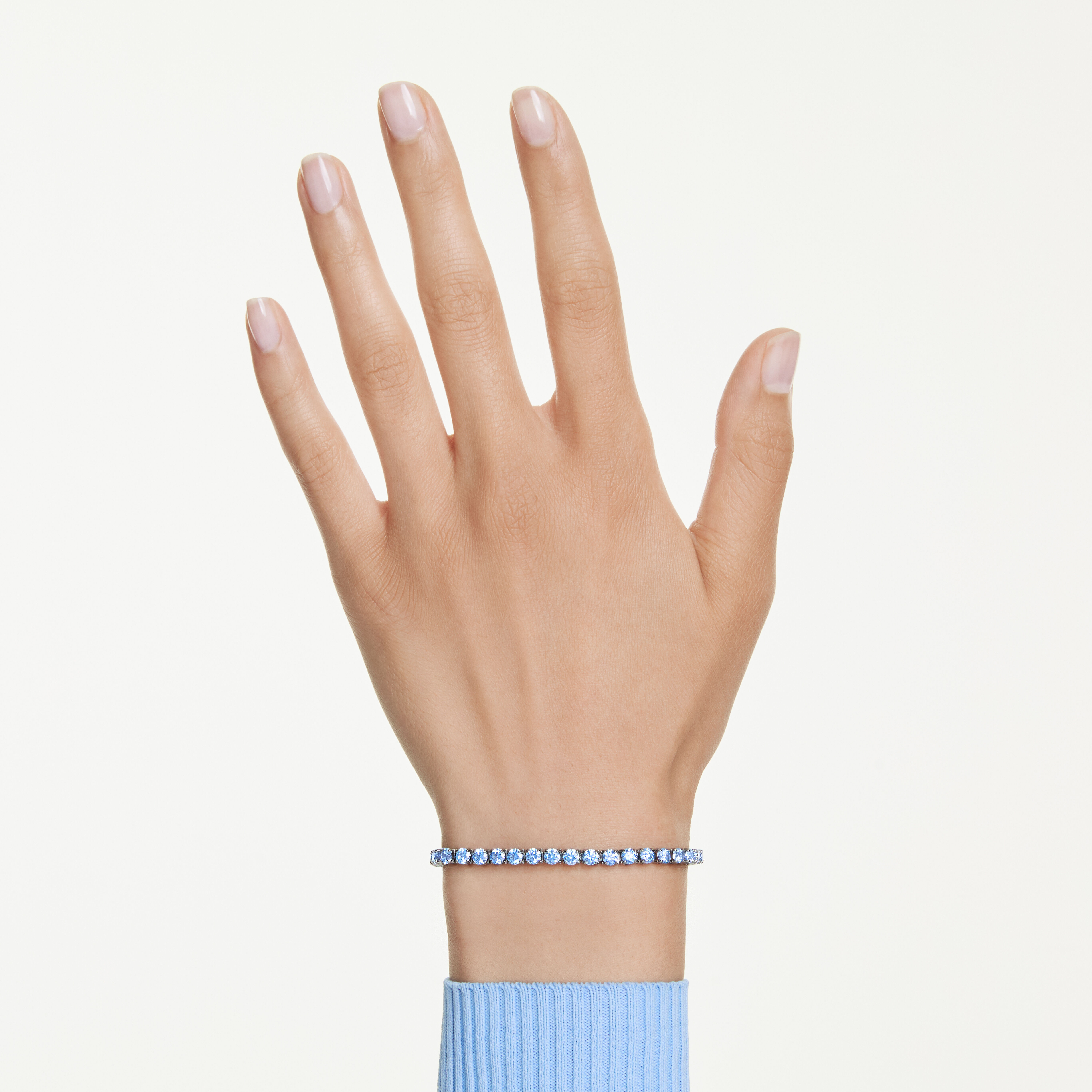 swarovski matrix tennis bracelet  round cut  blue  ruthenium plated