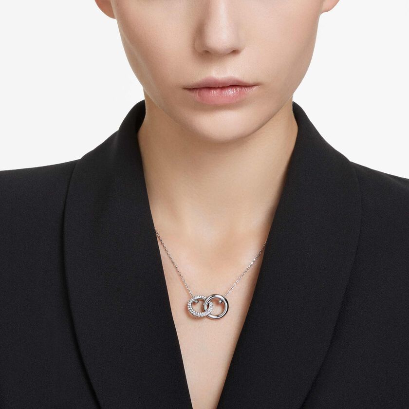 swarovski dextera pendant  interlocking loop  white  rhodium plated