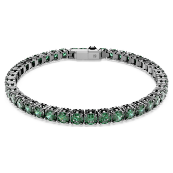 swarovski matrix tennis bracelet  round cut  green  ruthenium plated