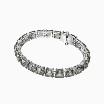 Millenia bracelet,  Articulated, Square cut crystals, Gray, Black Ruthenium plated