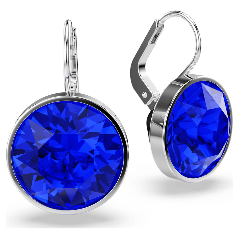 swarovski bella drop earrings  round cut  blue  rhodium plated