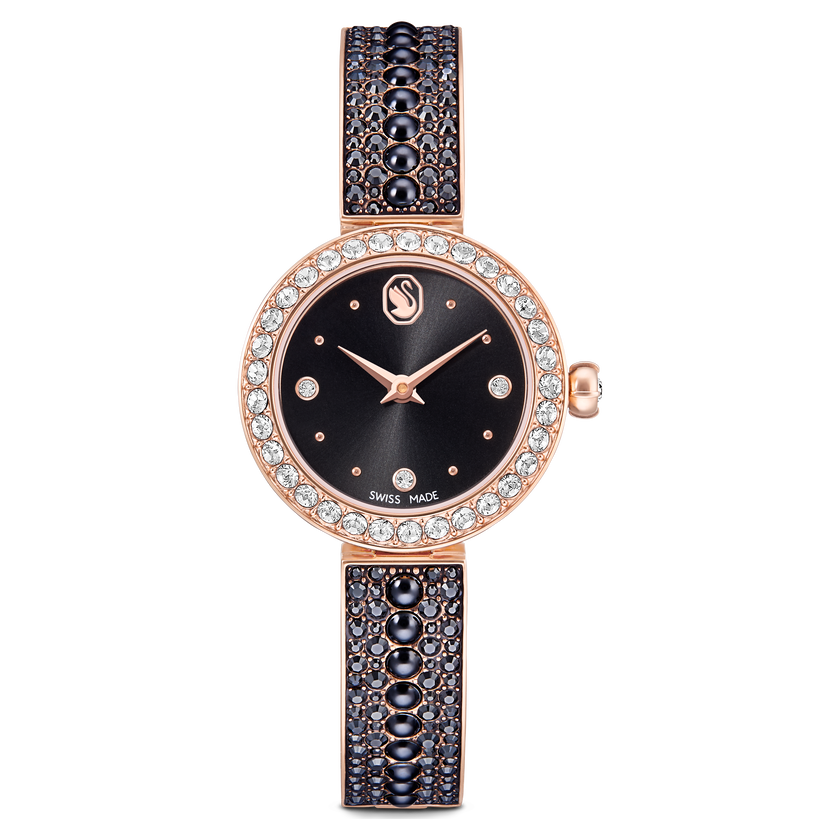 swarovski matrix pearl bangle watch  swiss made  crystal bracelet  black  rose gold tone finish