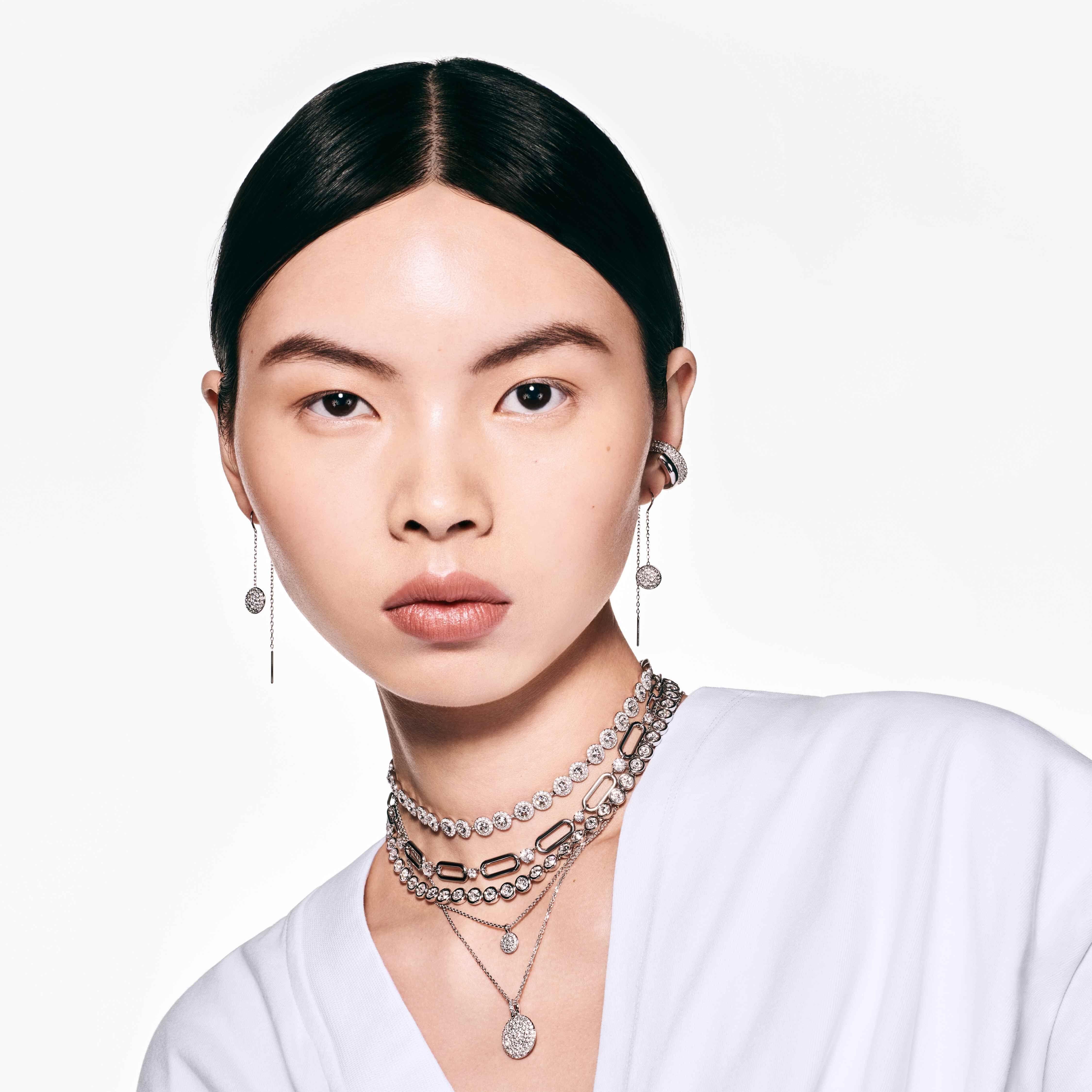 swarovski sublima layered pendant  white  rhodium plated