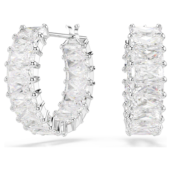 swarovski matrix hoop earrings  baguette cut  white  rhodium plated