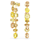 swarovski gema drop earrings  asymmetrical design  mixed cuts  long  yellow  gold tone plated
