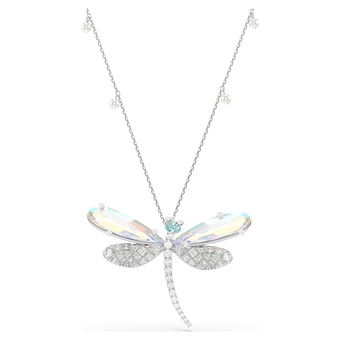 ariana grande x swarovski pendant and brooch  mixed cuts  dragonfly  green  rhodium plated