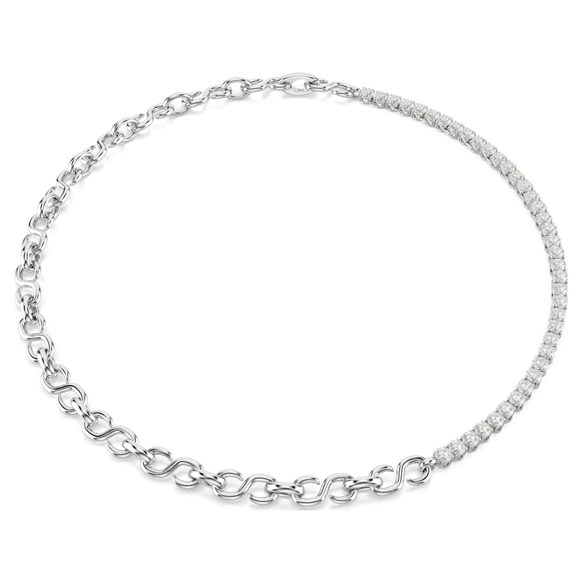swarovski matrix necklace  s shape  round cut  white  rhodium plated
