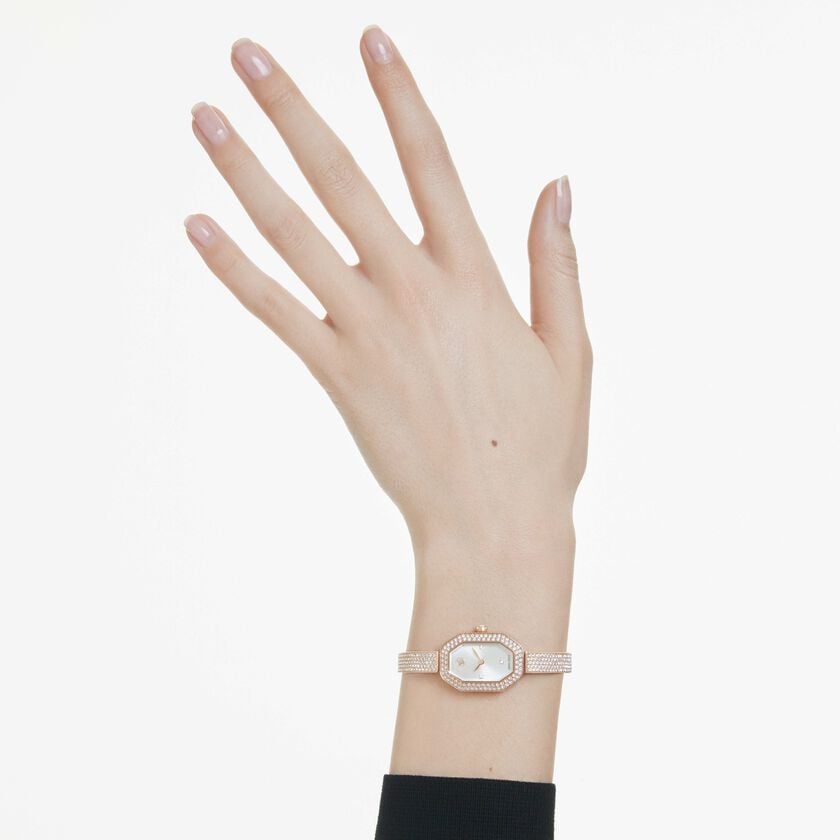 swarovski dextera bangle watch  swiss made  metal bracelet  rose gold tone  rose gold tone finish