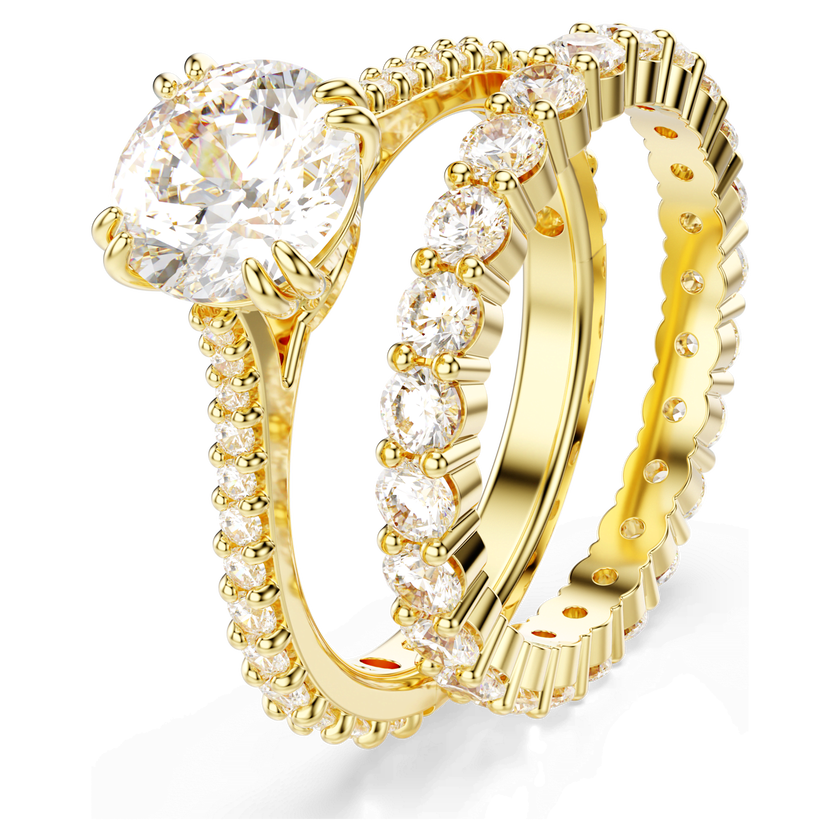swarovski stilla ring  set  2   round cut  white  18k gold finish