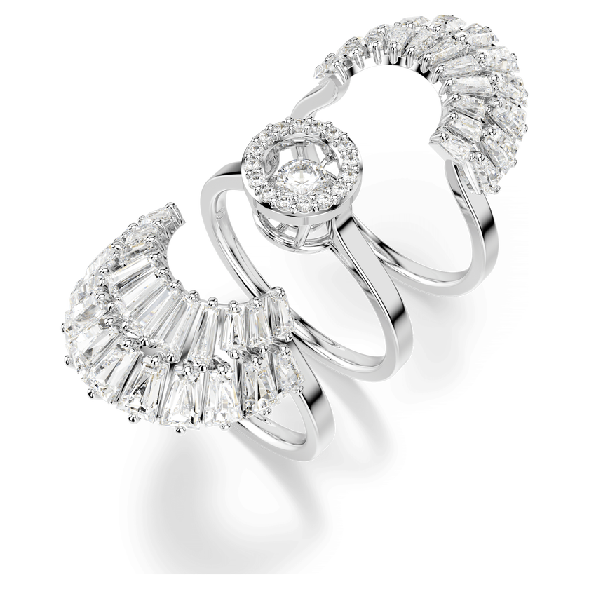 swarovski idyllia ring  set  3   mixed cuts  shell  white  rhodium plated