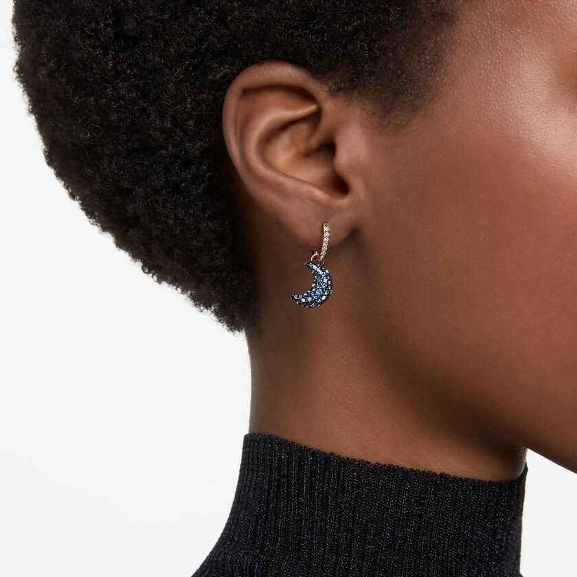 swarovski sublima drop earrings  crystal pearl  asymmetrical design  moon  multicolored  rose gold tone plated