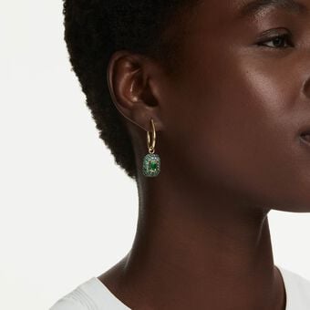 swarovski sublima drop earrings  octagon cut  green  18k gold finish