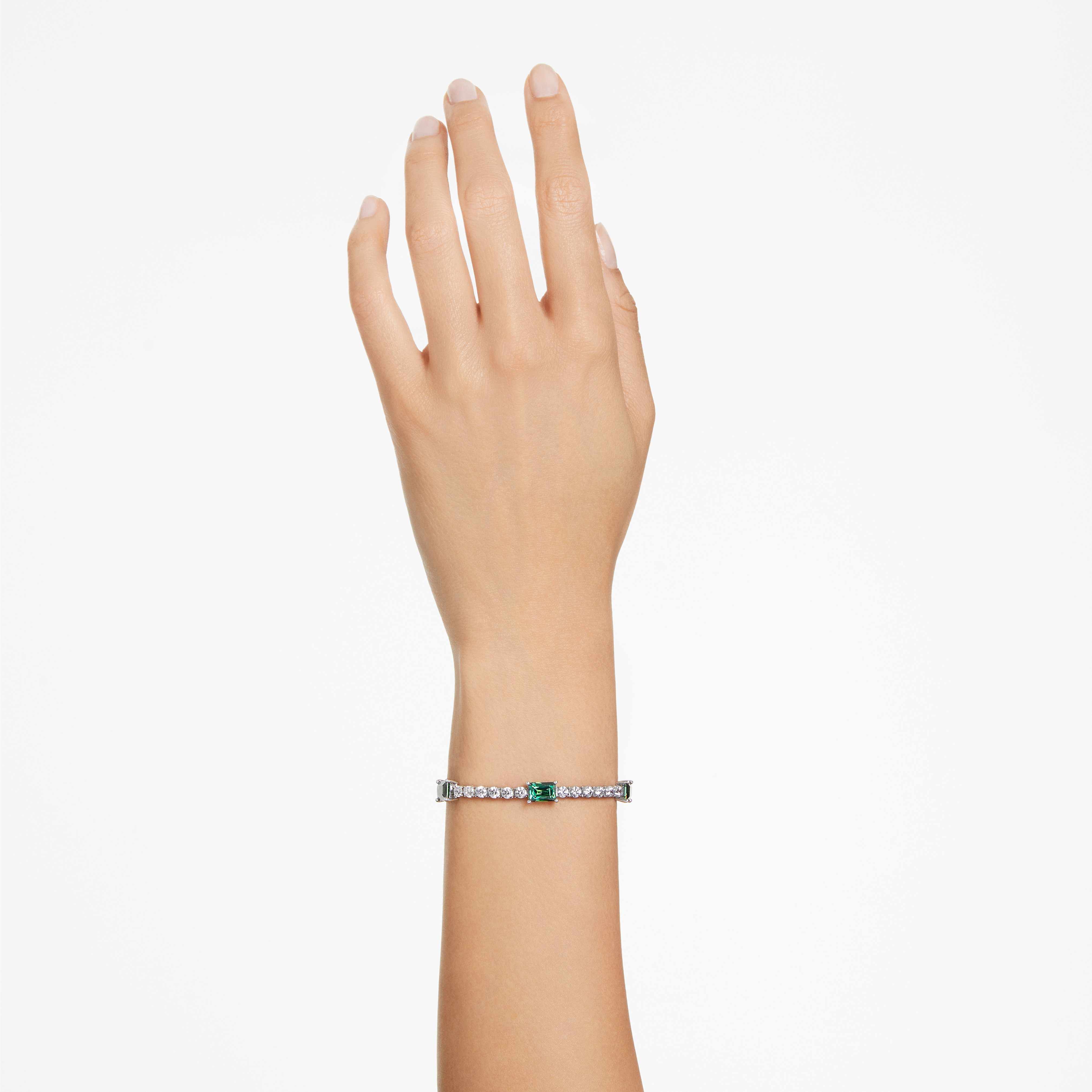 swarovski matrix tennis bracelet  mixed cuts  green  rhodium plated