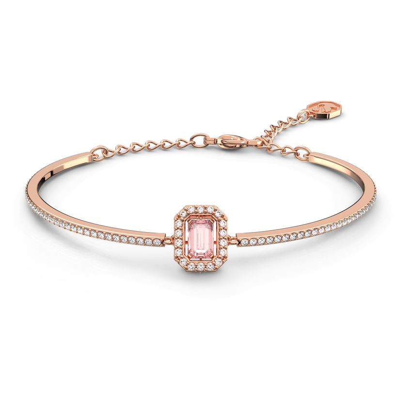 swarovski una bangle  octagon cut  pav   pink  rose gold tone plated