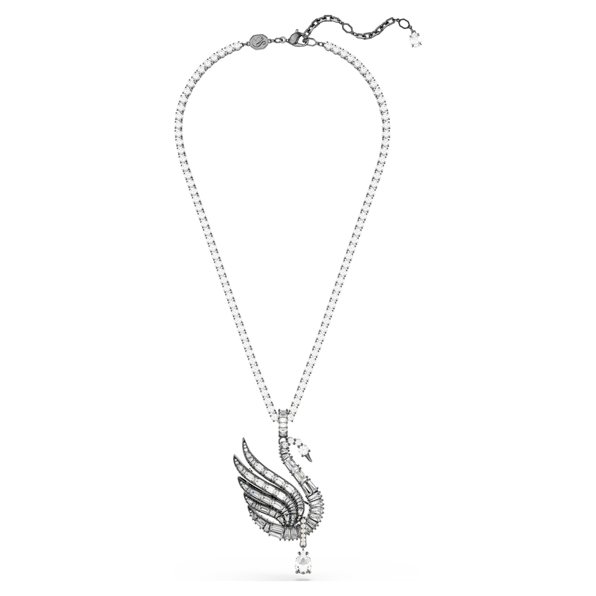 swarovski swan vienna pendant and brooch  swan  white  ruthenium plated
