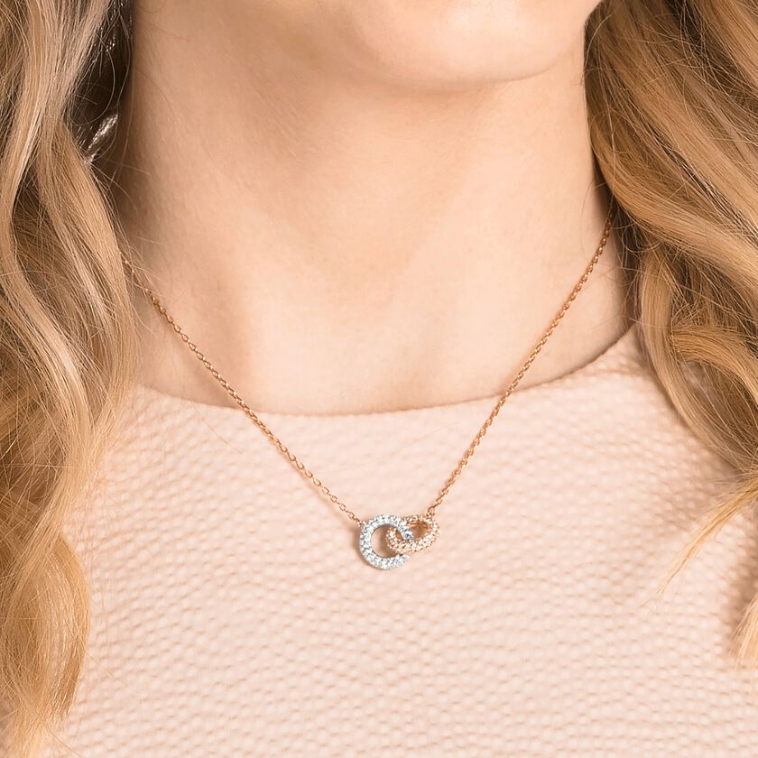 swarovski dextera necklace  intertwined circles  white  rose gold tone plated