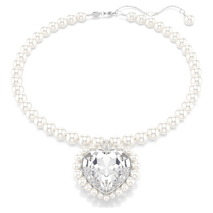 ariana grande x swarovski necklace  crystal pearl  heart cut  heart  white  rhodium plated