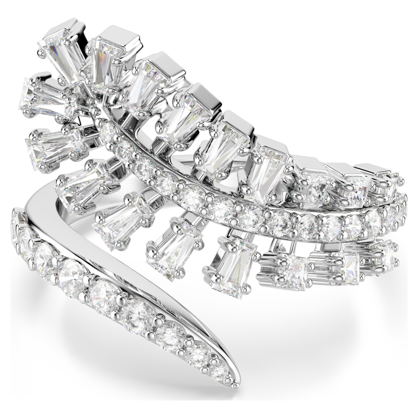 swarovski vienna open ring  mixed cuts  feather  white  rhodium plated