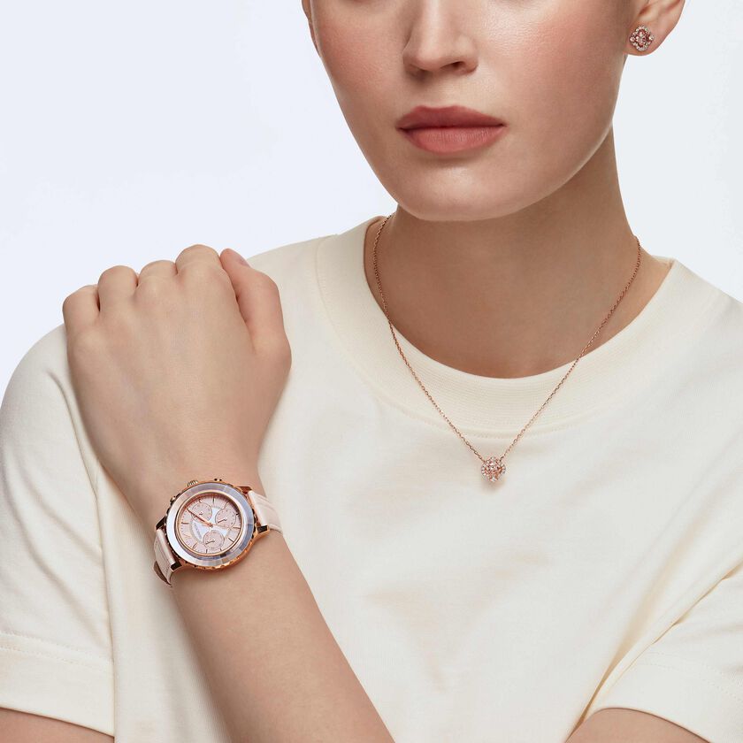 swarovski una set  mixed cuts  clover  pink  rose gold tone plated