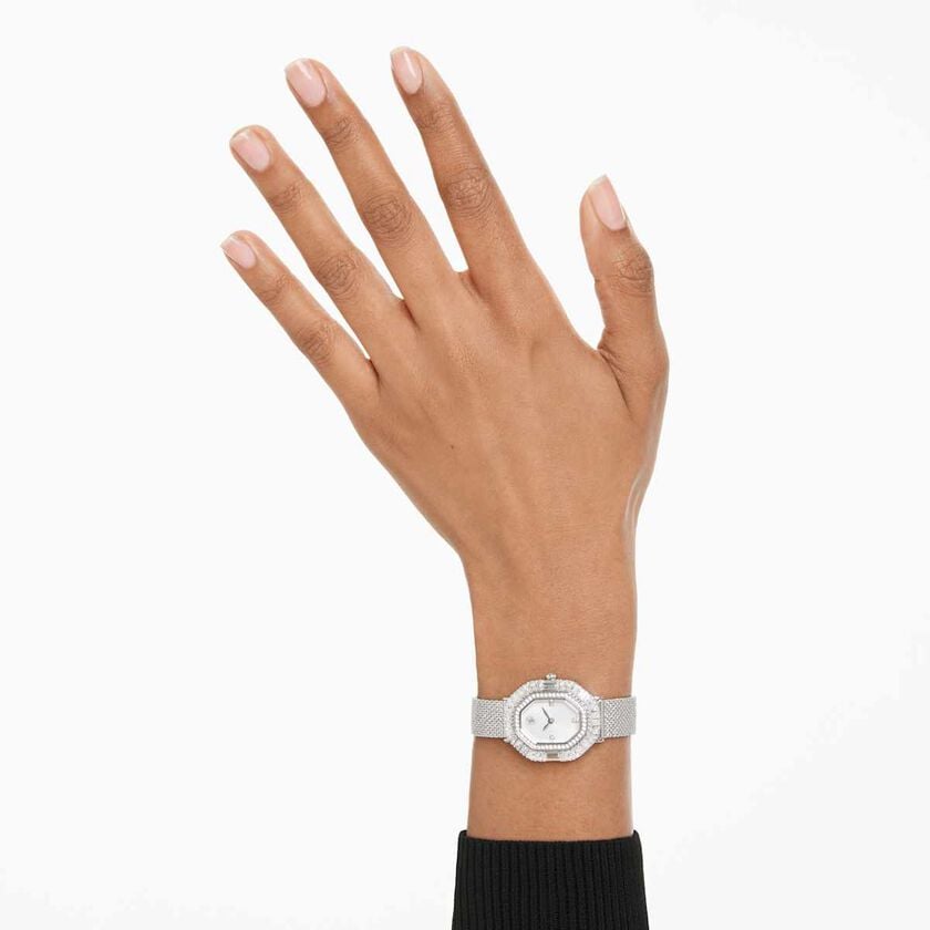 swarovski matrix octagon watch  metal bracelet  silver tone  stainless steel