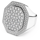 Dextera cocktail ring, Octagon shape, White, Rhodium plated