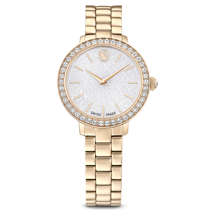 swarovski matrix 3 link watch  swiss made  metal bracelet  gold tone  champagne gold tone finish