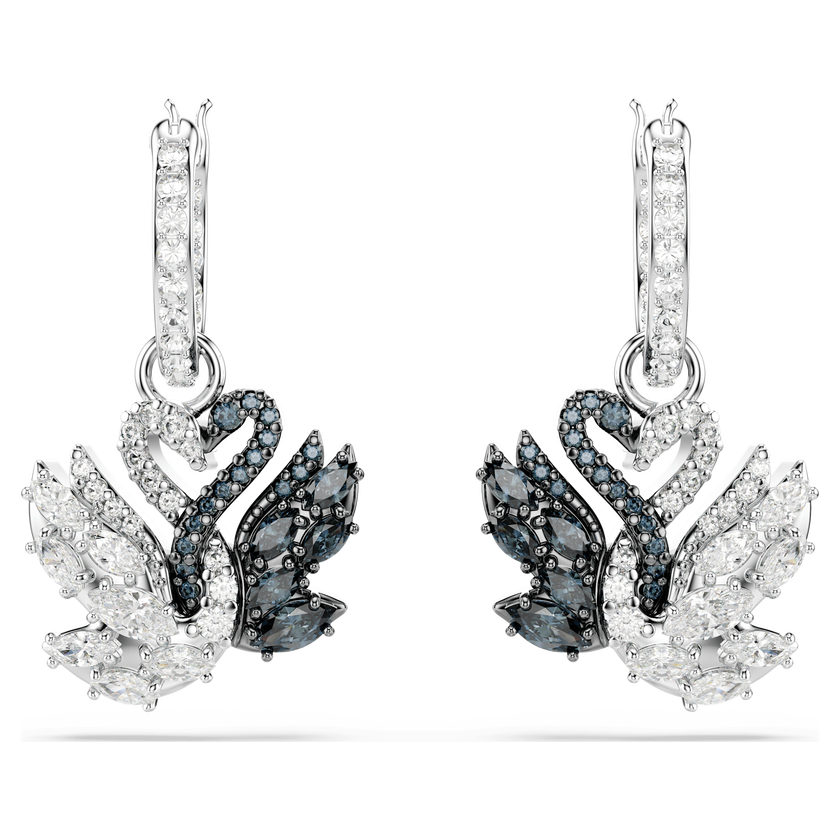 swarovski swan drop earrings  swan  black  rhodium plated
