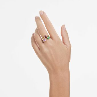 swarovski imber cocktail ring  set  2   mixed cuts  multicolored  18k gold finish