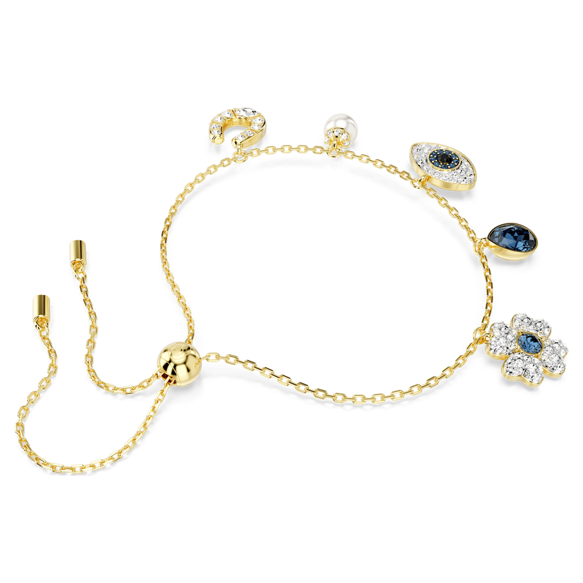 swarovski symbolica bracelet  clover  evil eye and horseshoe  blue  gold tone plated