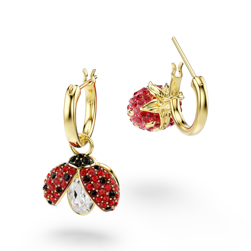 swarovski idyllia drop earrings  set  3   ladybug  clover  strawberry  multicolored  gold tone plated