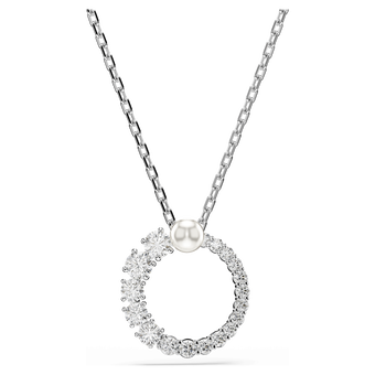 swarovski matrix pendant  crystal pearl  round cut  white  rhodium plated