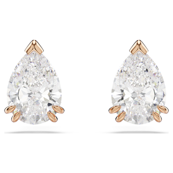 swarovski stilla stud earrings  pear cut  white  rose gold tone plated