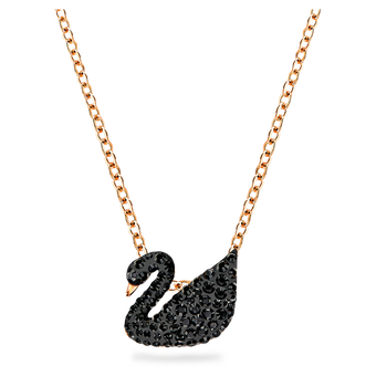 swarovski swan pendant  swan  small  black  18k rose gold finish