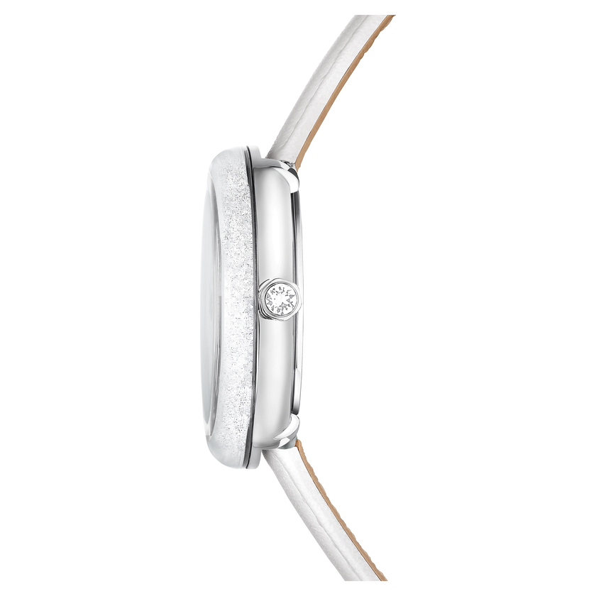 swarovski crystalline lustre watch  swiss made  leather strap  white  stainless steel