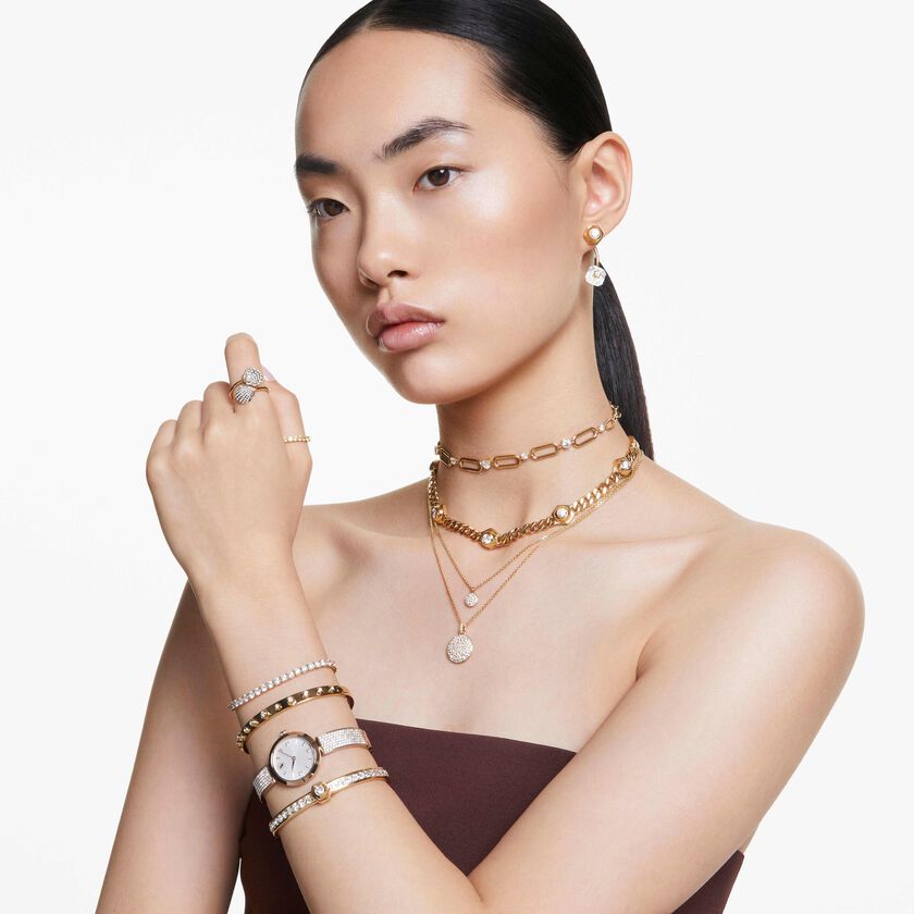 swarovski numina bangle  round cut  white  18k gold finish