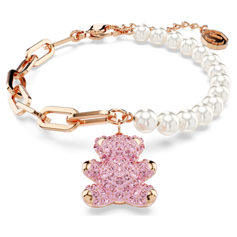 swarovski teddy bracelet  crystal pearl  bear  pink  18k rose gold finish