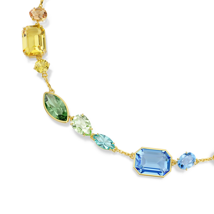 swarovski gema necklace  mixed cuts  multicolored  gold tone plated
