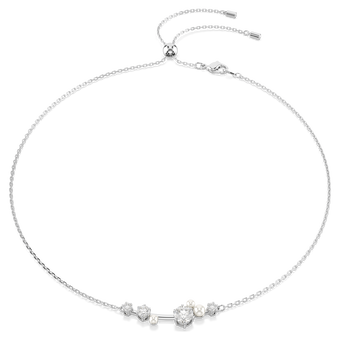 swarovski constella necklace  crystal pearl  round cuts  white  rhodium plated