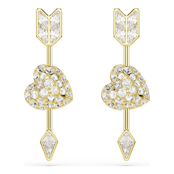 swarovski idyllia drop earrings  mixed cuts  heart with arrow  white  18k gold finish