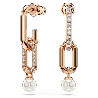 swarovski constella drop earrings  crystal pearl  round cut  white  18k rose gold finish