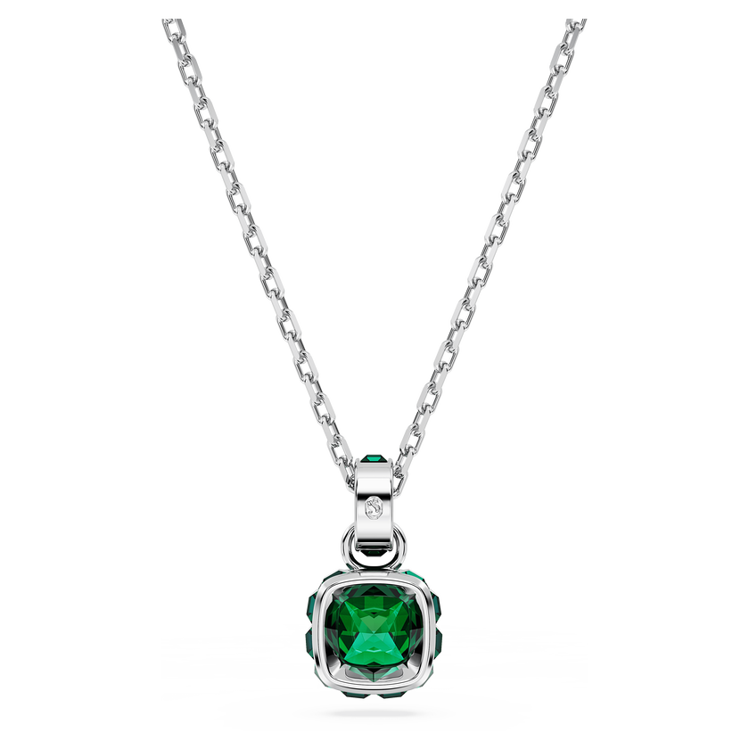 swarovski birthstone pendant  square cut  may  green  rhodium plated
