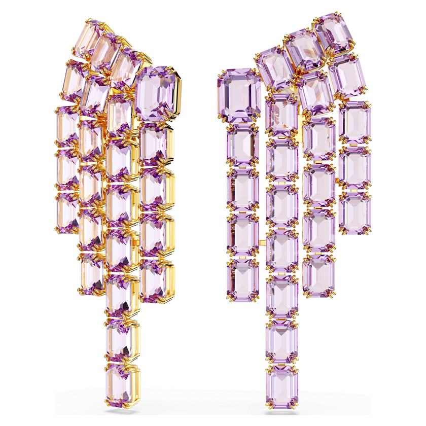 swarovski millenia clip earrings  octagon cut  chandelier  purple  gold tone plated