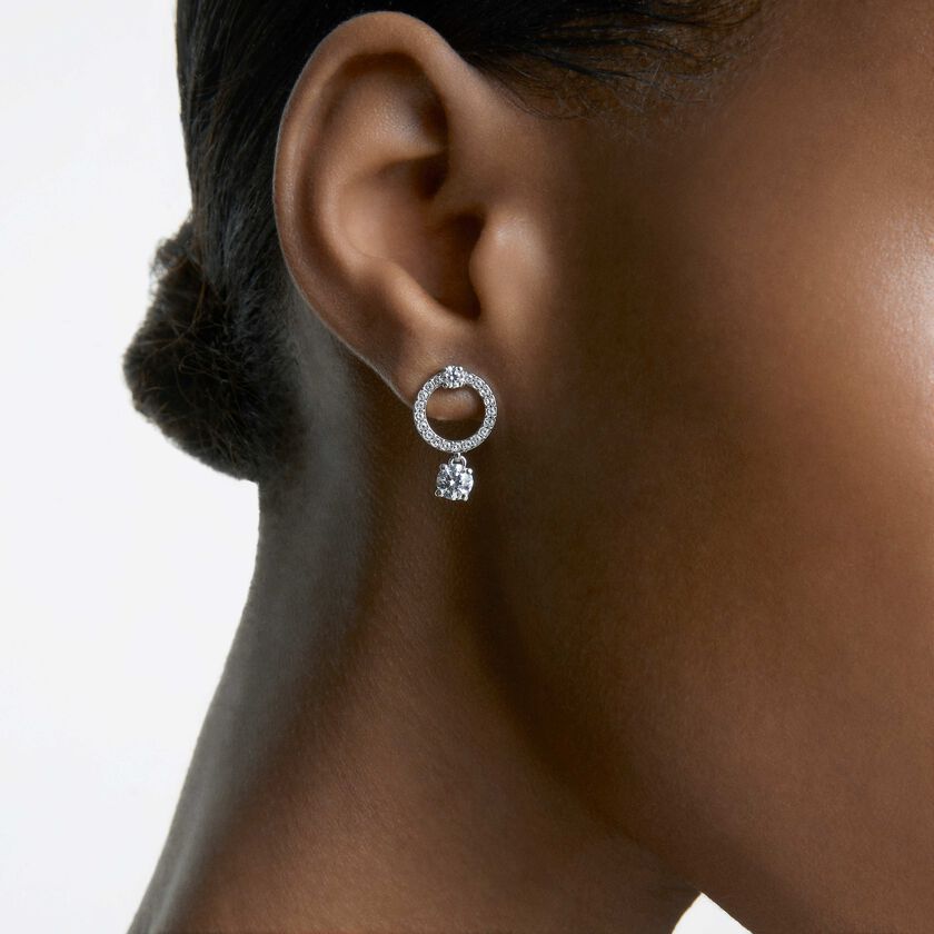 swarovski constella hoop earrings  round cut  white  rhodium plated